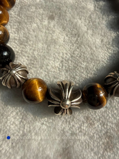 Chrome Hearts 8mm Tiger Eye Silver Bead Bracelet