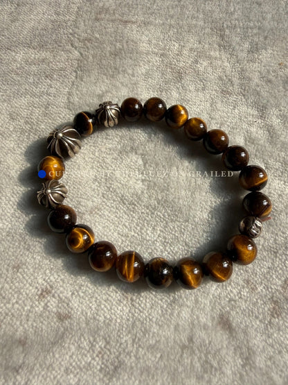 Chrome Hearts 8mm Tiger Eye Silver Bead Bracelet