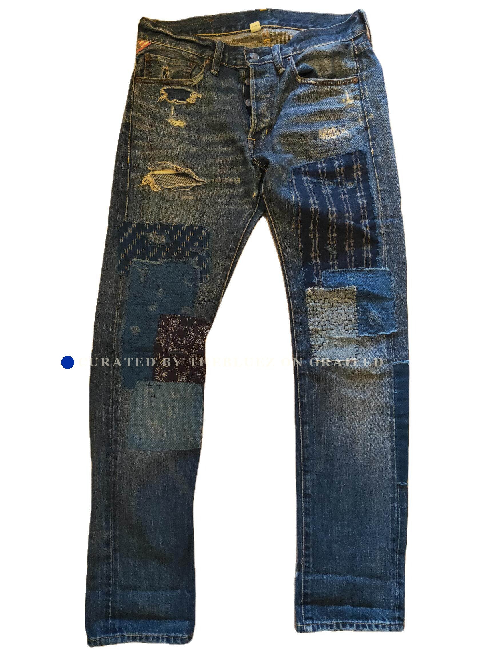 RRL Distressed Art Patch Jeans