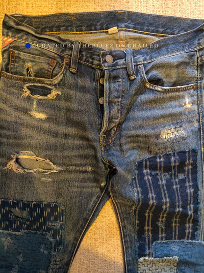 RRL Distressed Art Patch Jeans