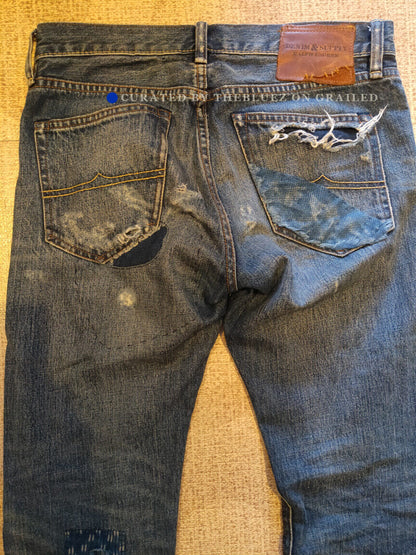 RRL Distressed Art Patch Jeans