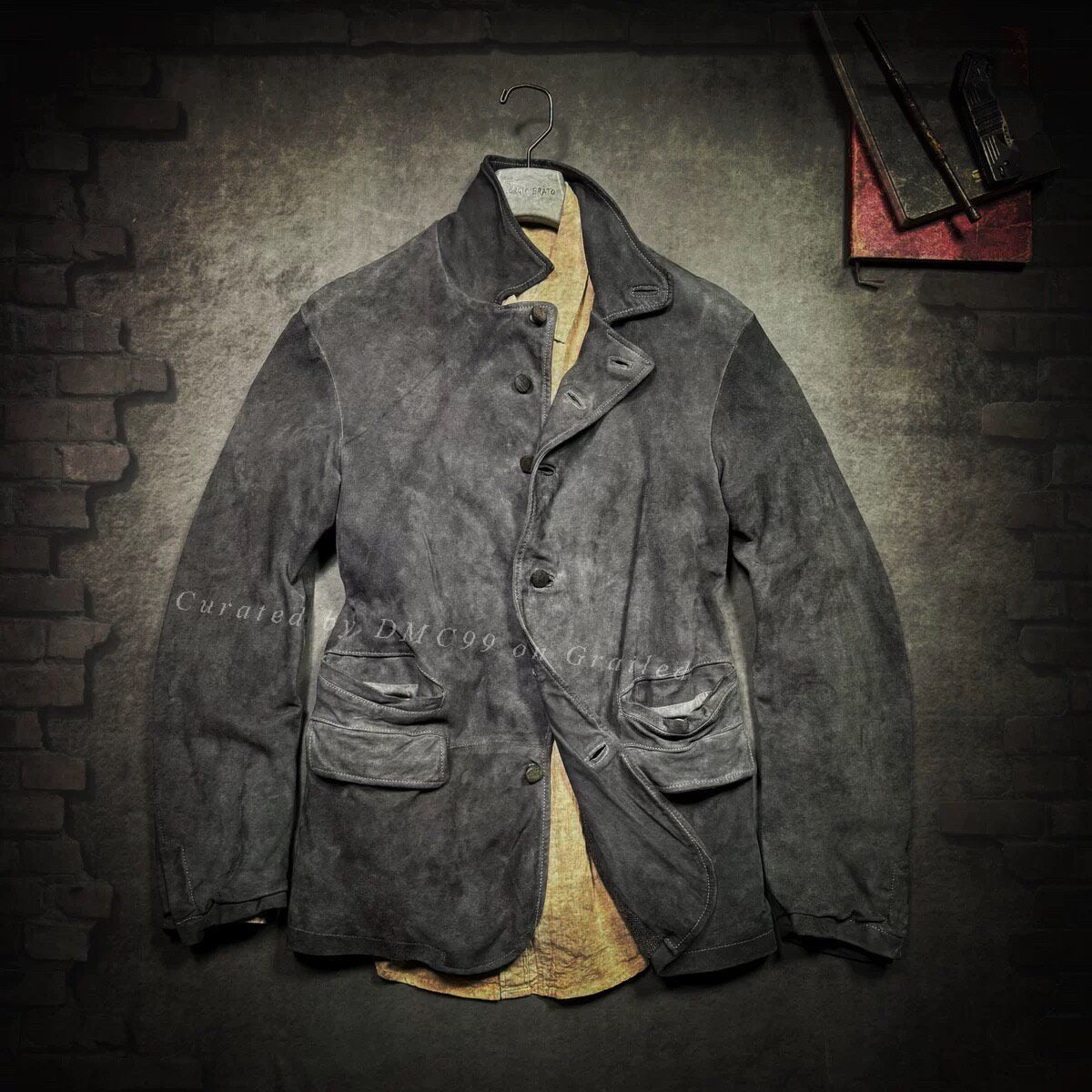 George Brato Men's Distressed Gray Suede Jacket