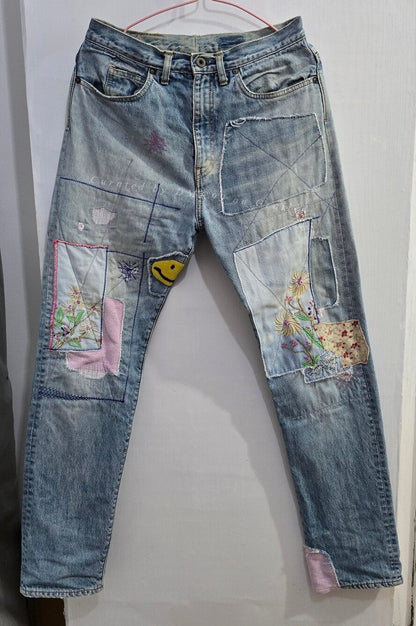 Kapital Embroidered Floral Smiley Patch Jeans