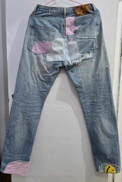 Kapital Embroidered Floral Smiley Patch Jeans