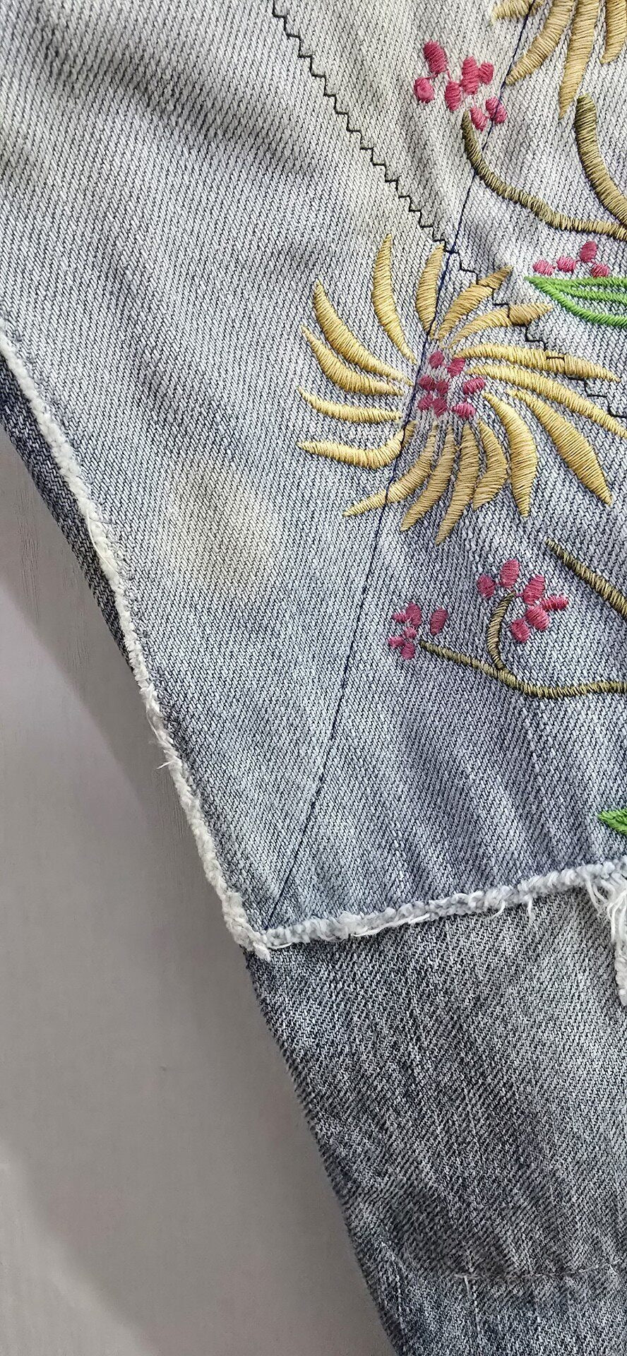 Kapital Embroidered Floral Smiley Patch Jeans