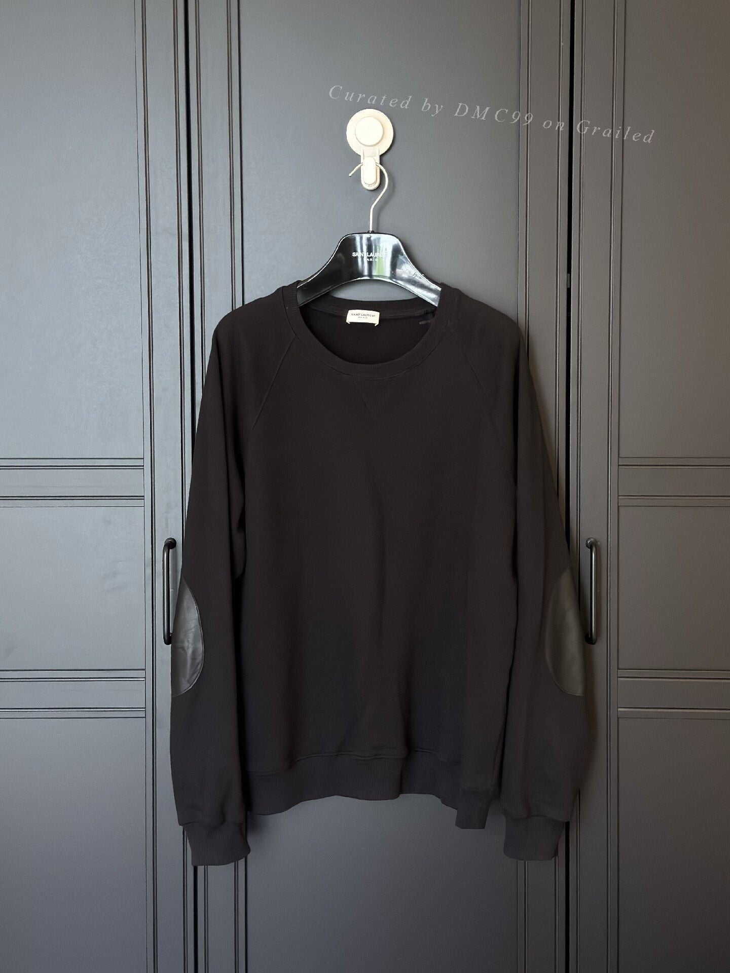 YSL Men's Patchwork Leather Crewneck Sweatshirt