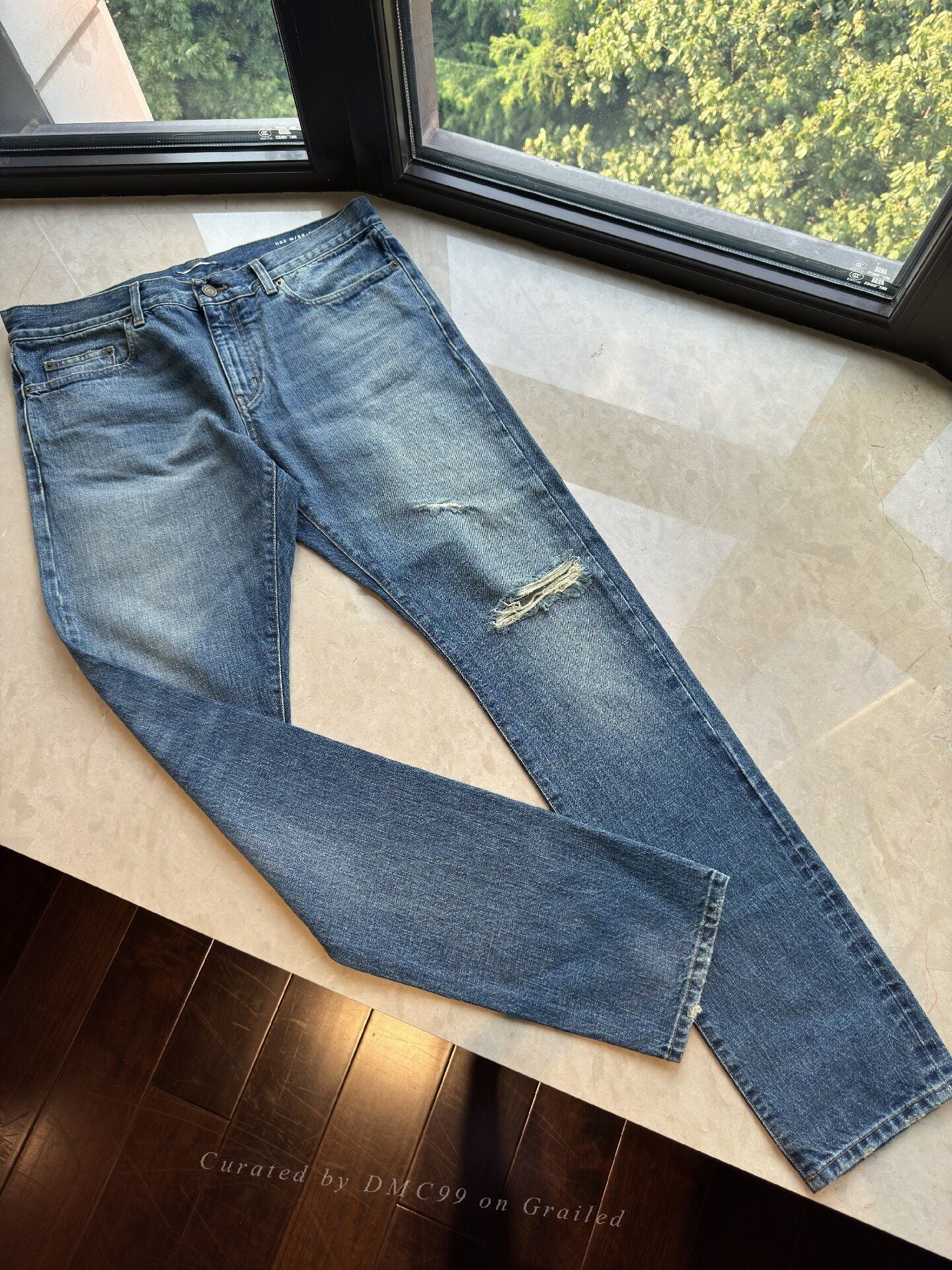 Saint Laurent Men's Distressed Washed Blue Jeans