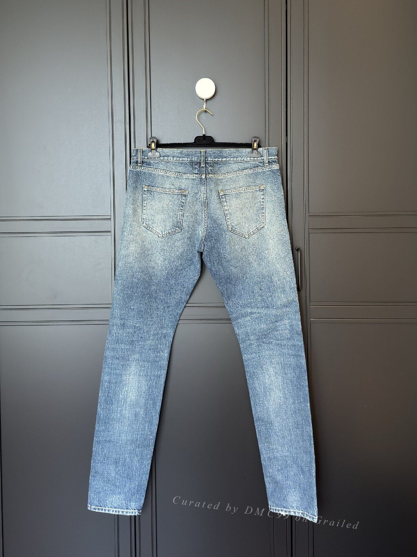 Saint Laurent Men's Distressed Washed Blue Jeans