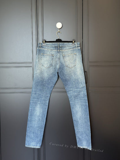 Saint Laurent Men's Distressed Washed Blue Jeans