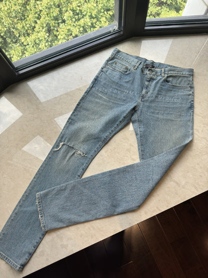 YSL Men's Washed Blue Ripped Jeans