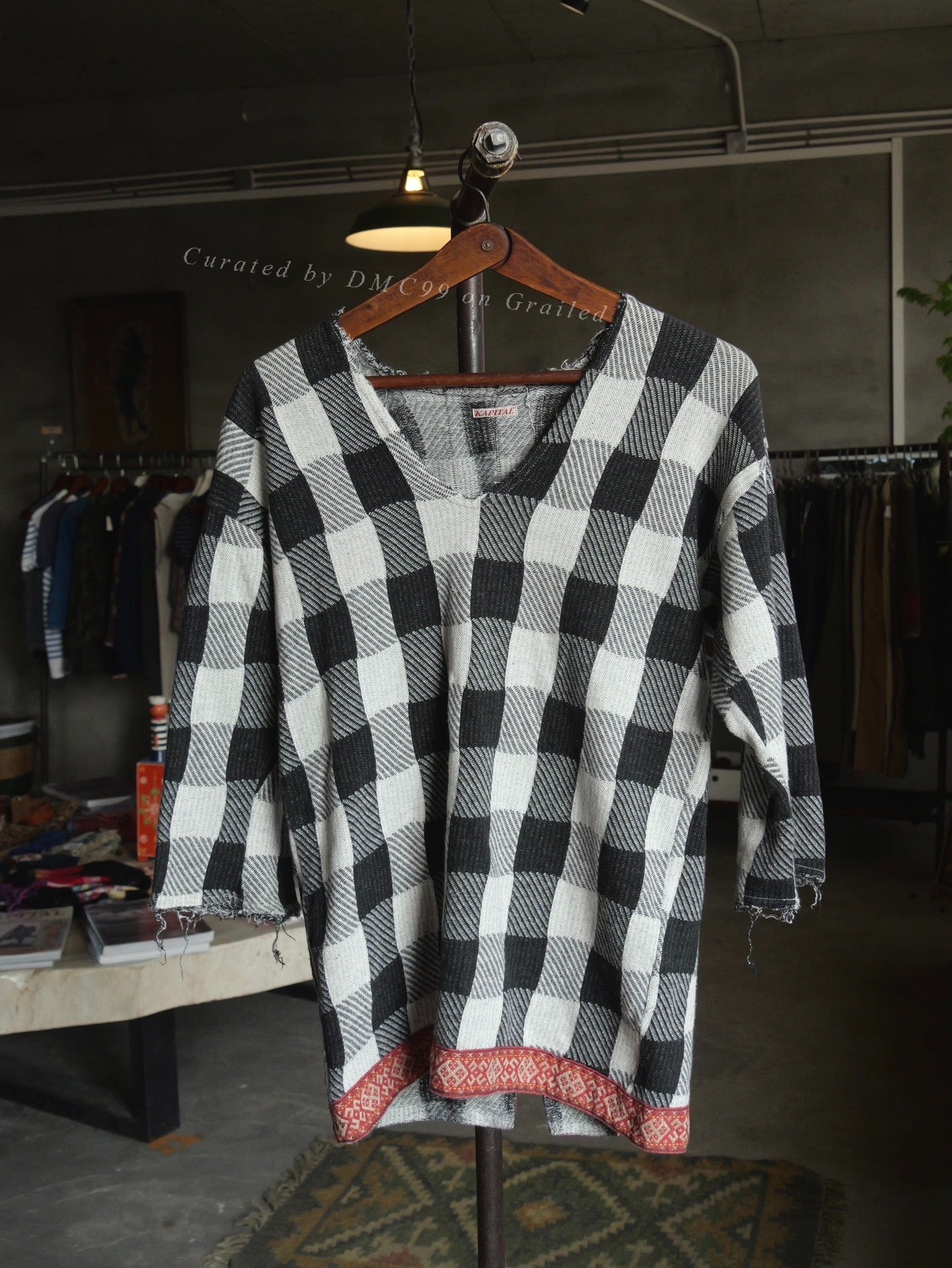 Kapital Black White Check Patchwork Raw Edge Top