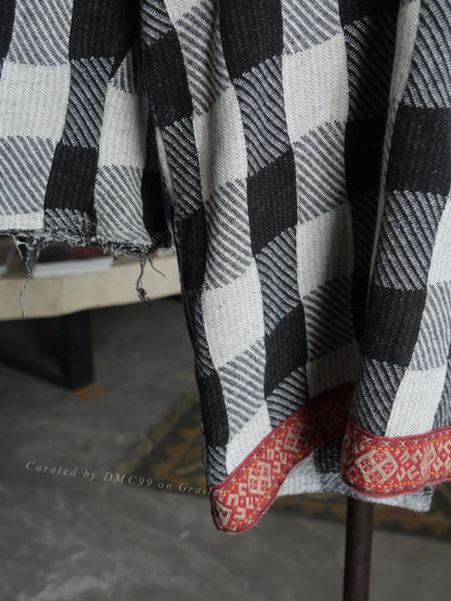 Kapital Black White Check Patchwork Raw Edge Top
