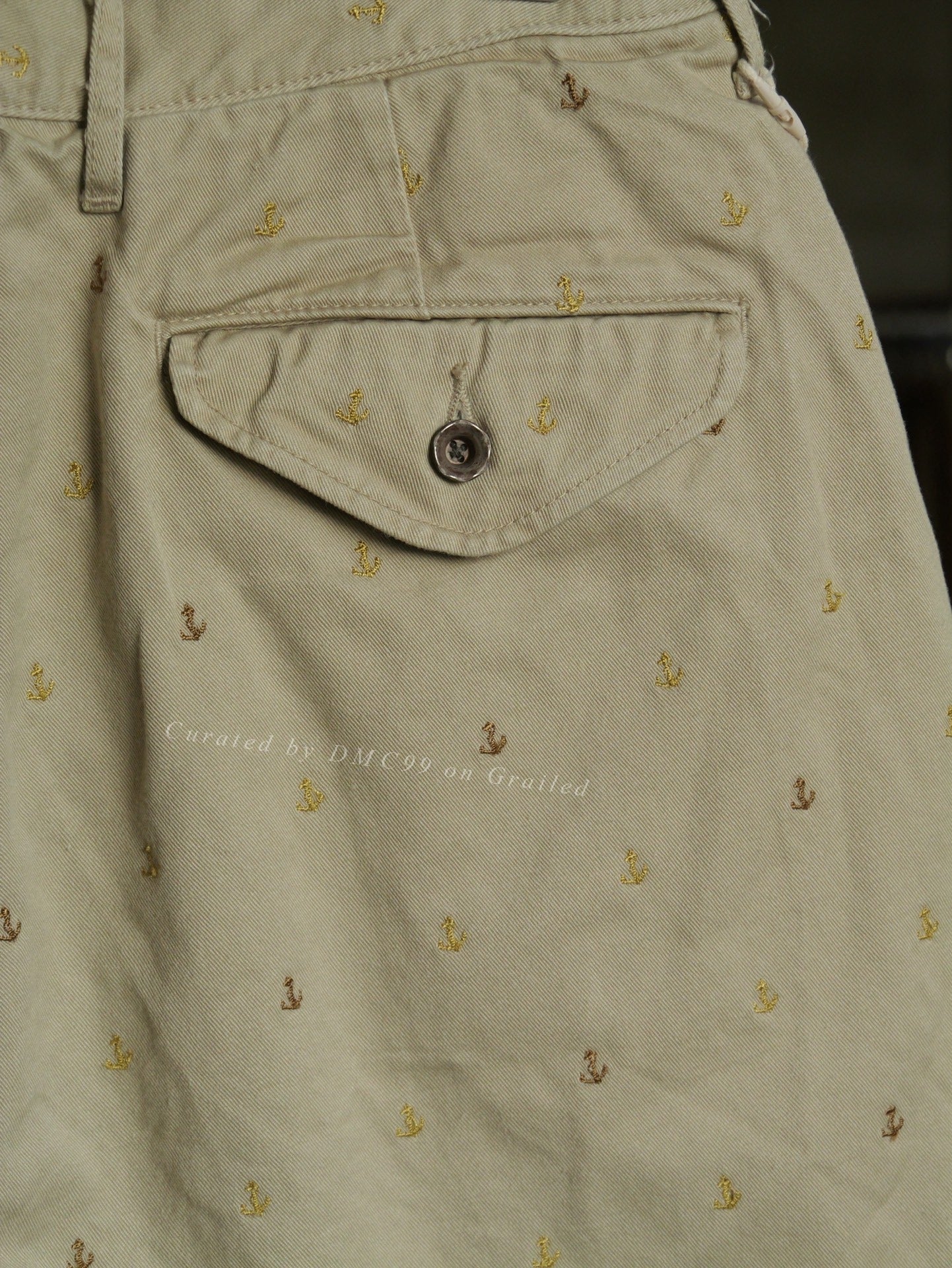 Kapital Khaki Anchor Embroidered Shorts
