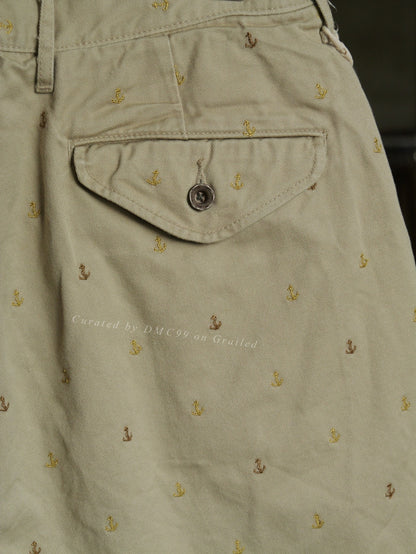Kapital Khaki Anchor Embroidered Shorts