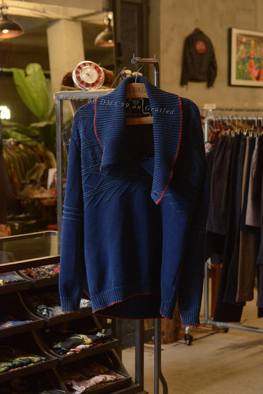 Kapital Indigo Knit Sweater Two-Way Collar
