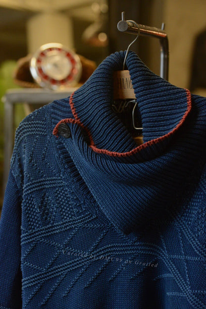 Kapital Indigo Knit Sweater Two-Way Collar