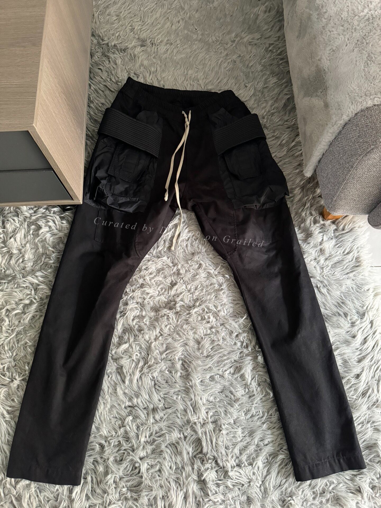 Rick Owens Black Suede Nylon Panel Pants