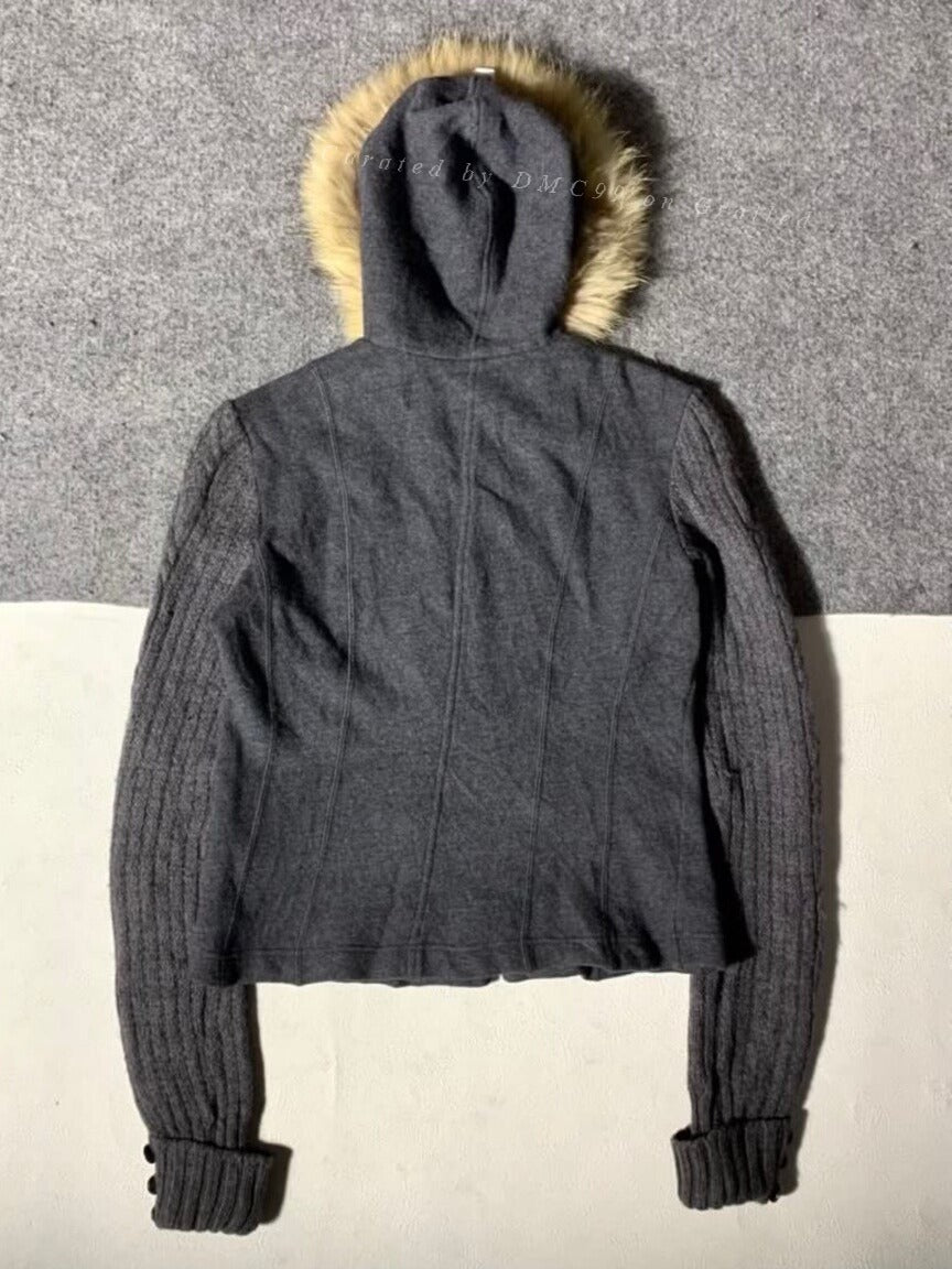 Comme ca du mode Knit Fur Collar Jacket