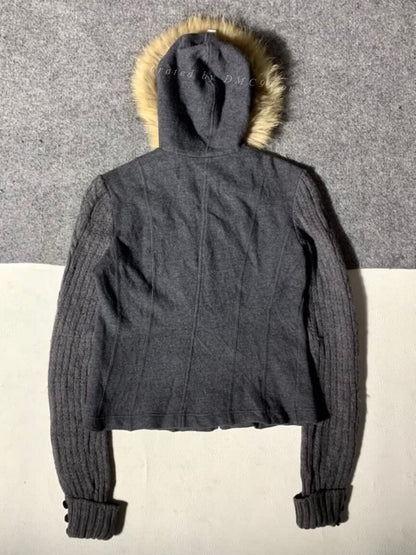 Comme ca du mode Knit Fur Collar Jacket