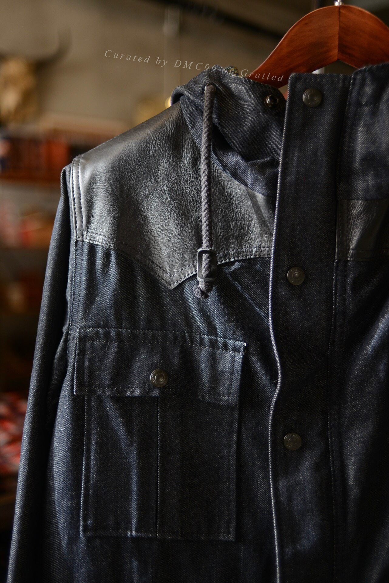 Schott Patchwork Leather Padded Denim Jacket