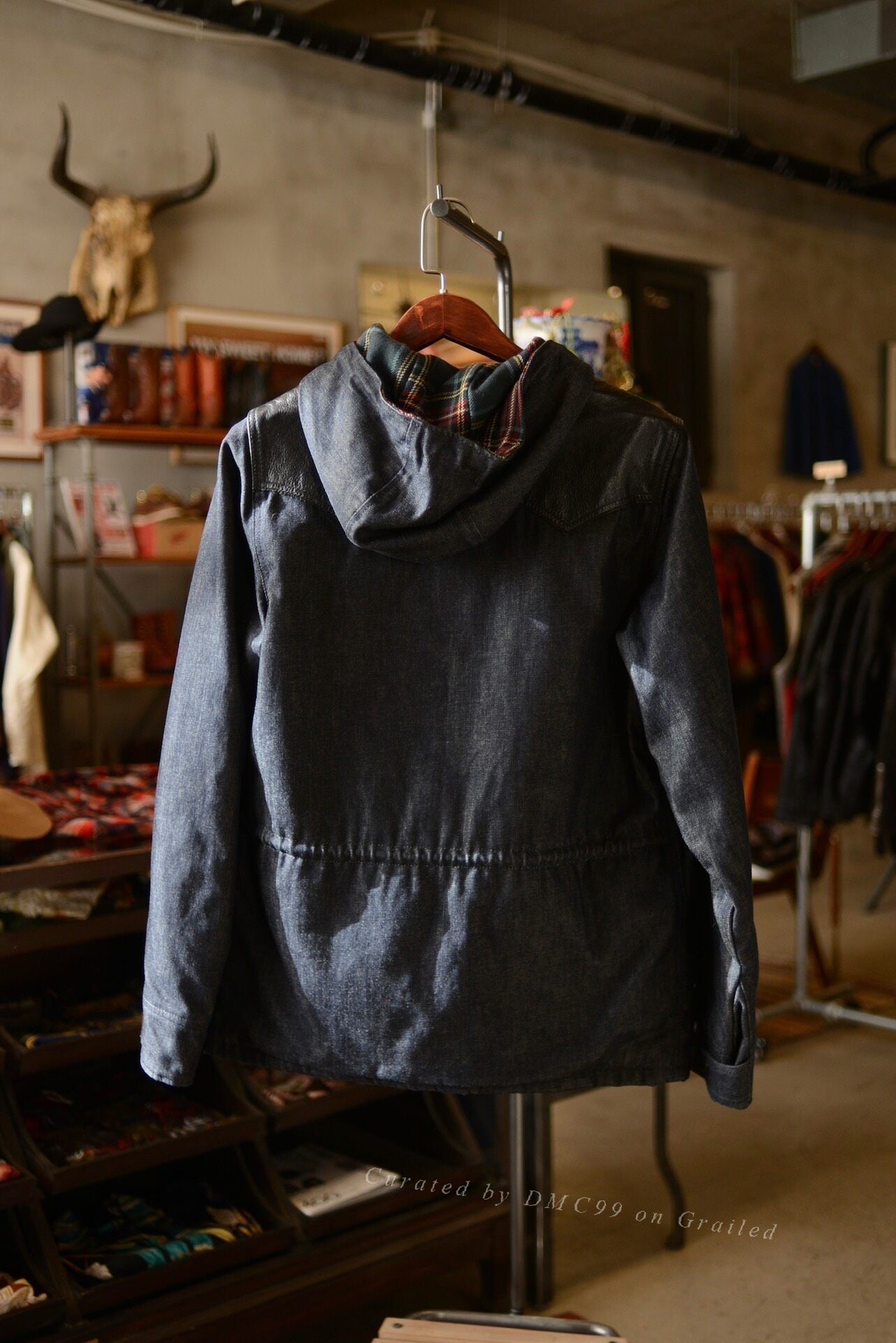 Schott Patchwork Leather Padded Denim Jacket
