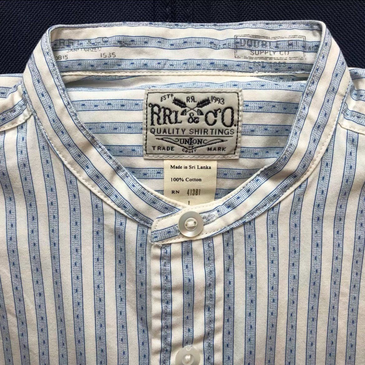 RRL Striped Collarless Shirt