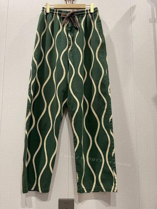 KAPITAL Cotton-Linen Wave Print Unisex Pants