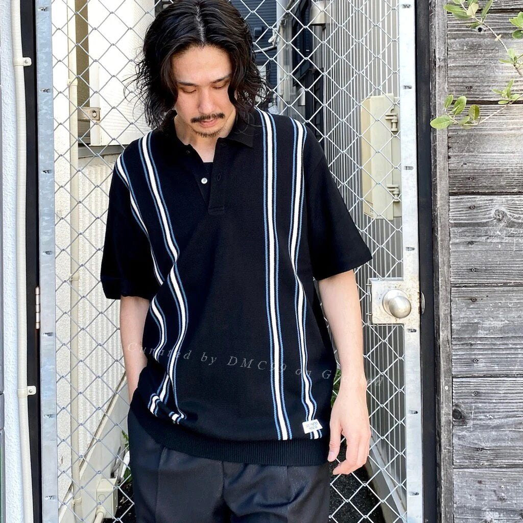 WACKO MARIA STRIPED JACQUARD KNIT POLO SHIRT