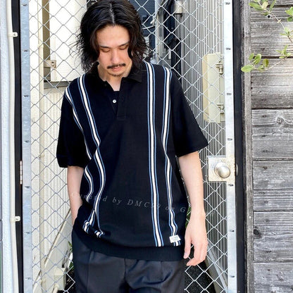 WACKO MARIA STRIPED JACQUARD KNIT POLO SHIRT