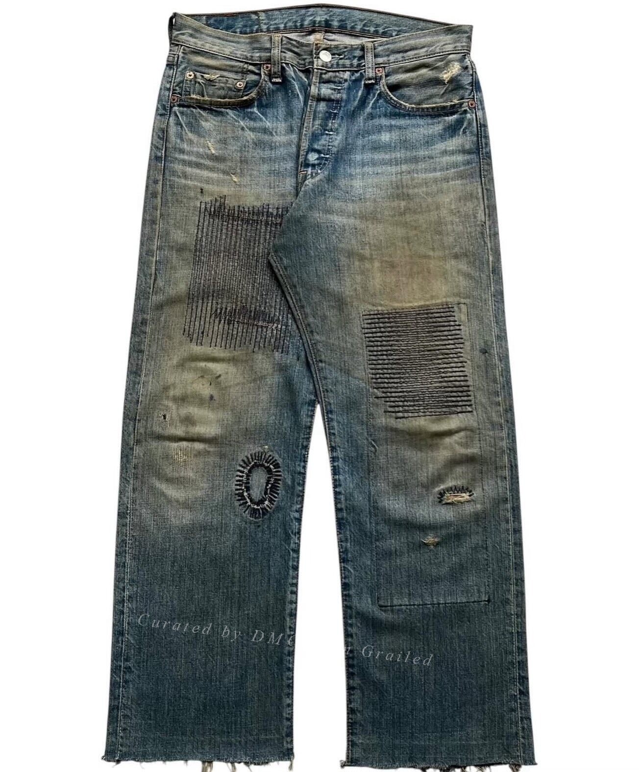 Vintage Levi's 501 Distressed Patchwork Blue Denim