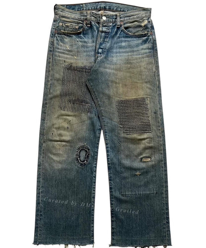 Vintage Levi's 501 Distressed Patchwork Blue Denim