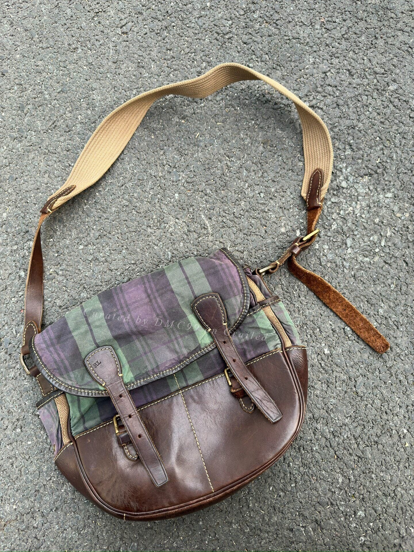 Ralph Lauren Waxed Leather Canvas Crossbody Bag