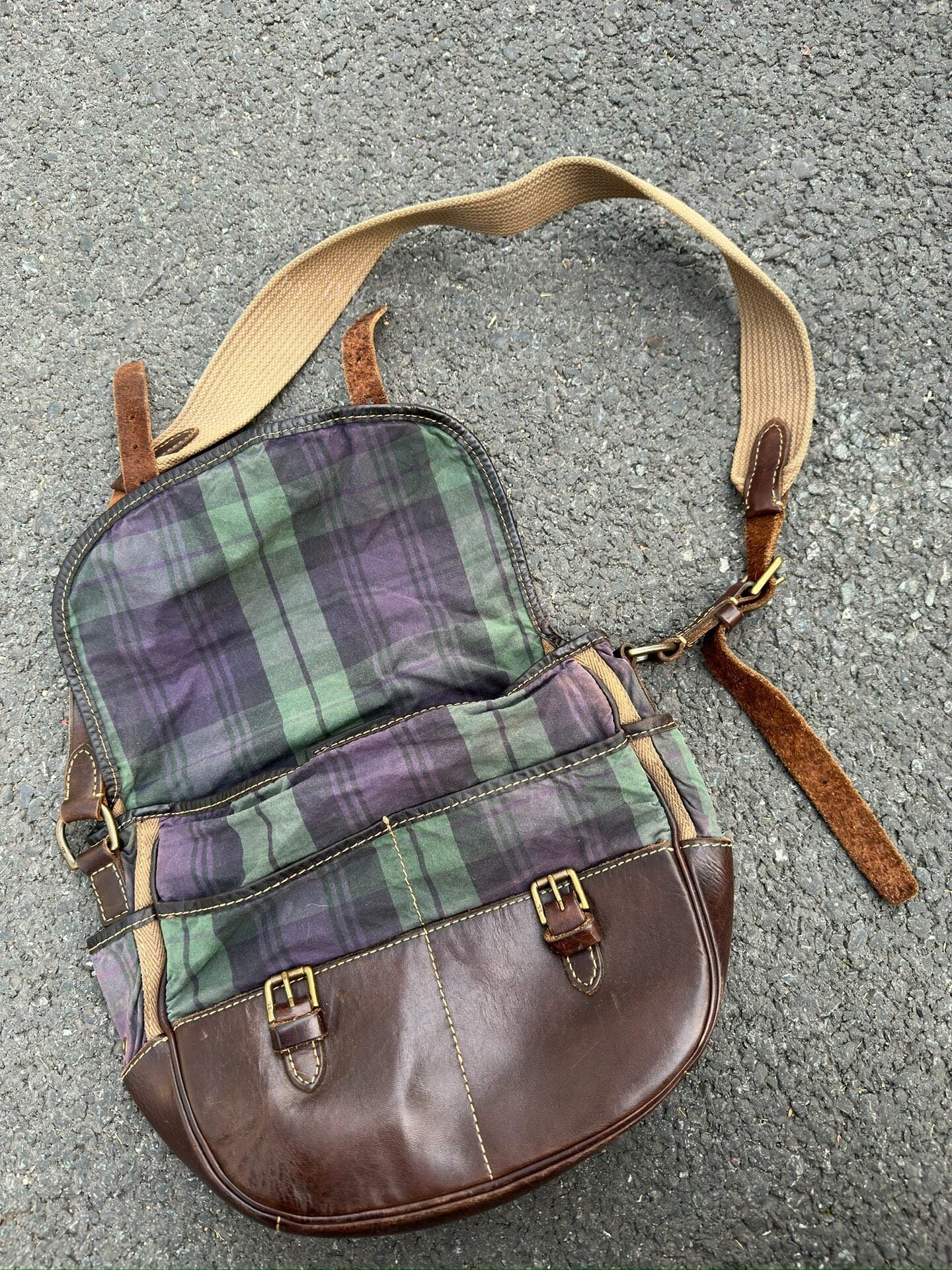 Ralph Lauren Waxed Leather Canvas Crossbody Bag