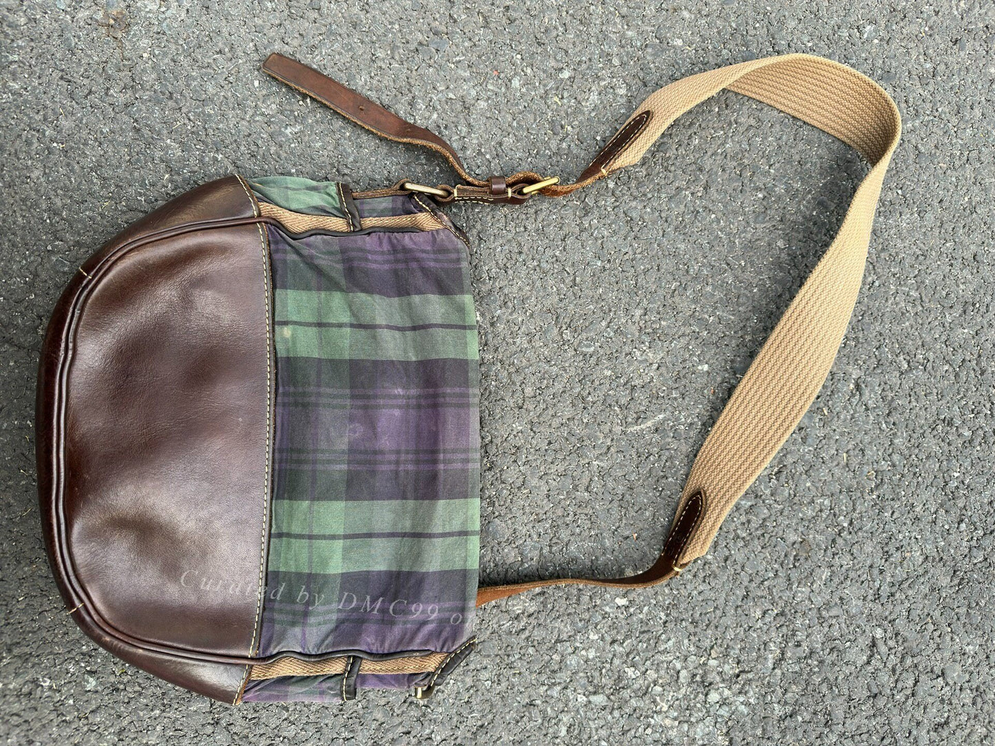 Ralph Lauren Waxed Leather Canvas Crossbody Bag