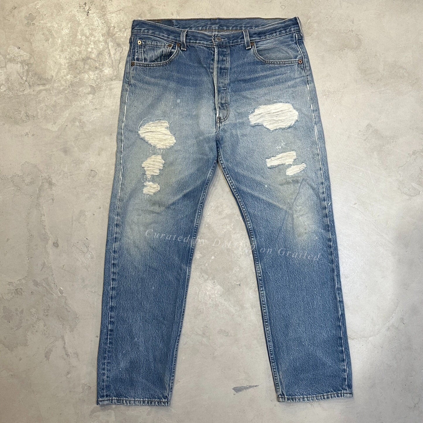 American Levi's 501 Distressed Patched Blue