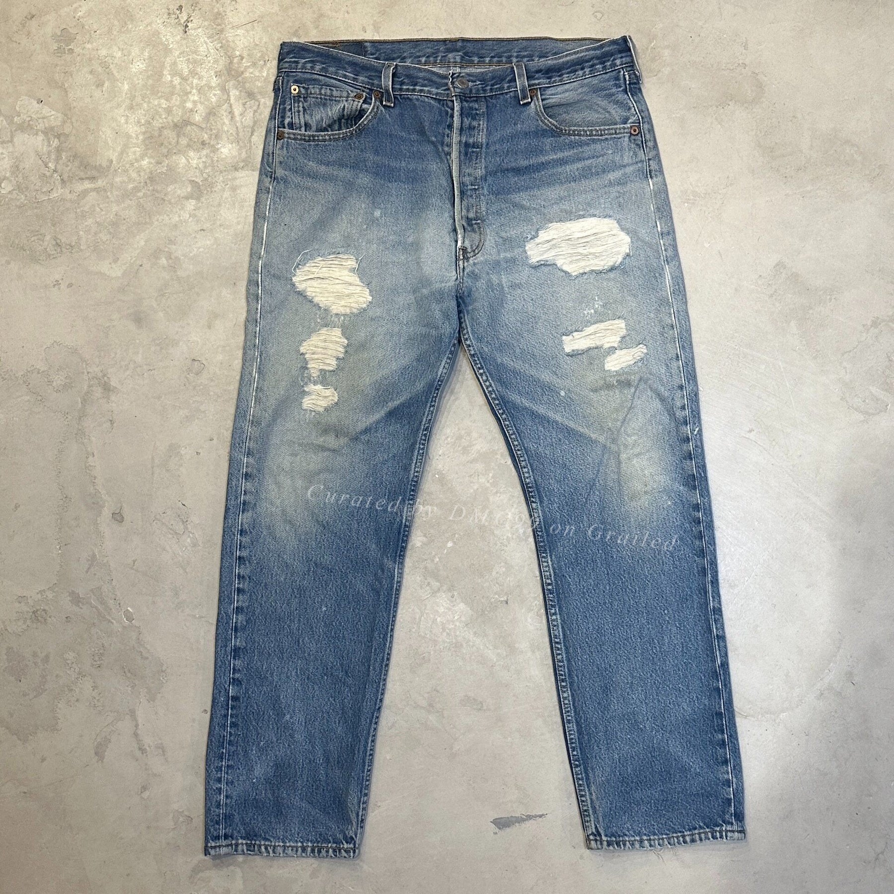 American Levi's 501 Distressed Patched Blue