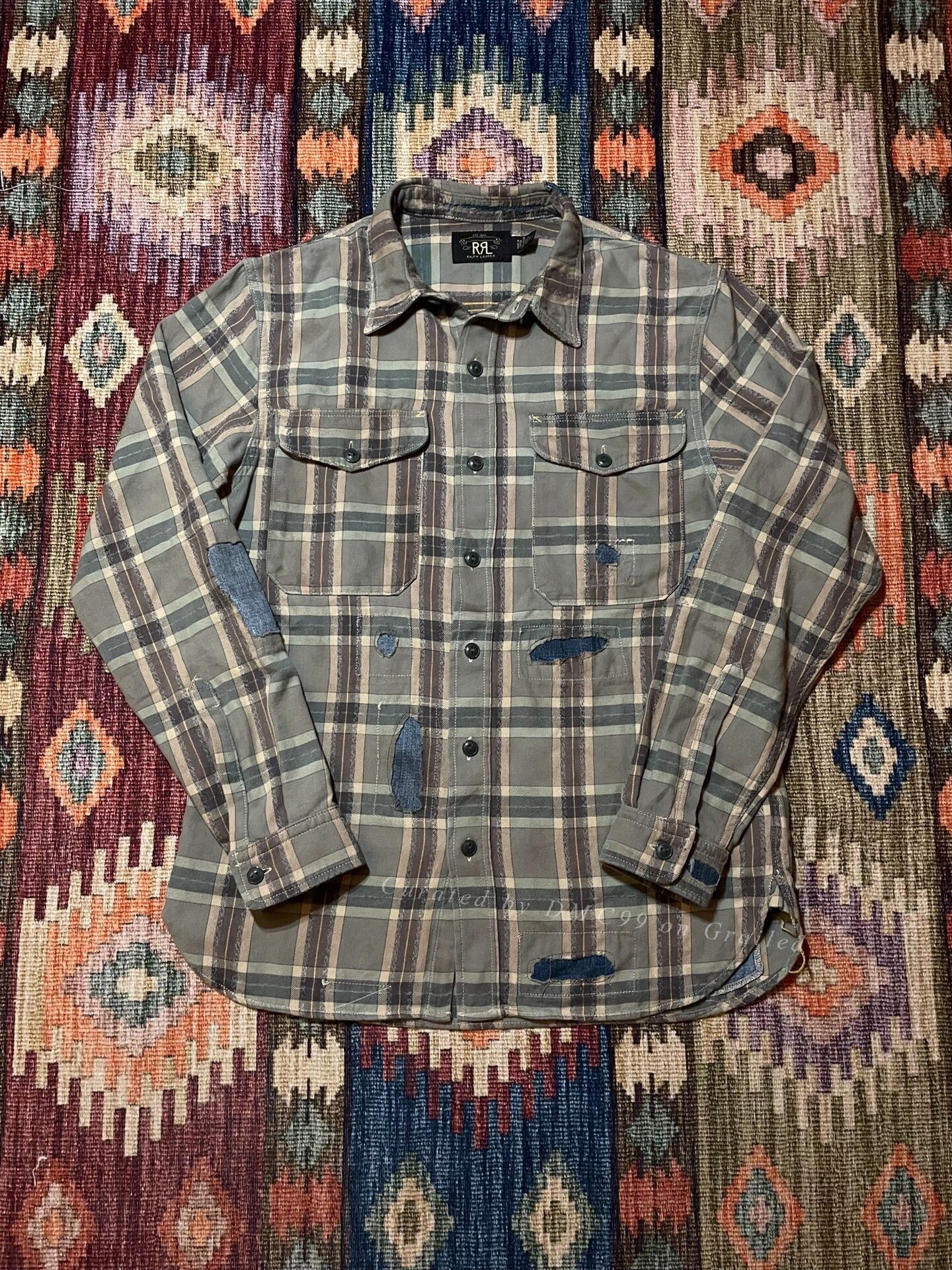 RRL Distressed Patchwork Plaid Work Shirt