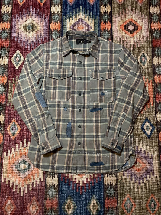 RRL Distressed Patchwork Plaid Work Shirt