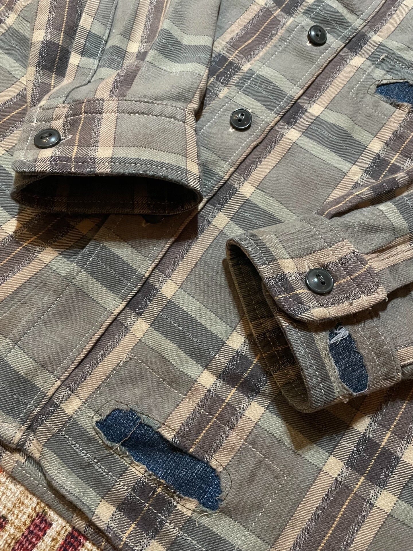 RRL Distressed Patchwork Plaid Work Shirt