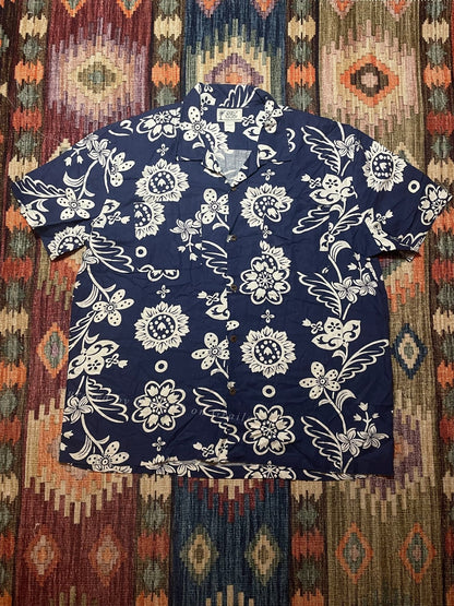 RRL Indigo Print Linen Blend Hawaiian T-shirt XL