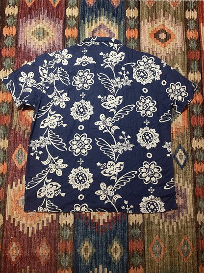 RRL Indigo Print Linen Blend Hawaiian T-shirt XL