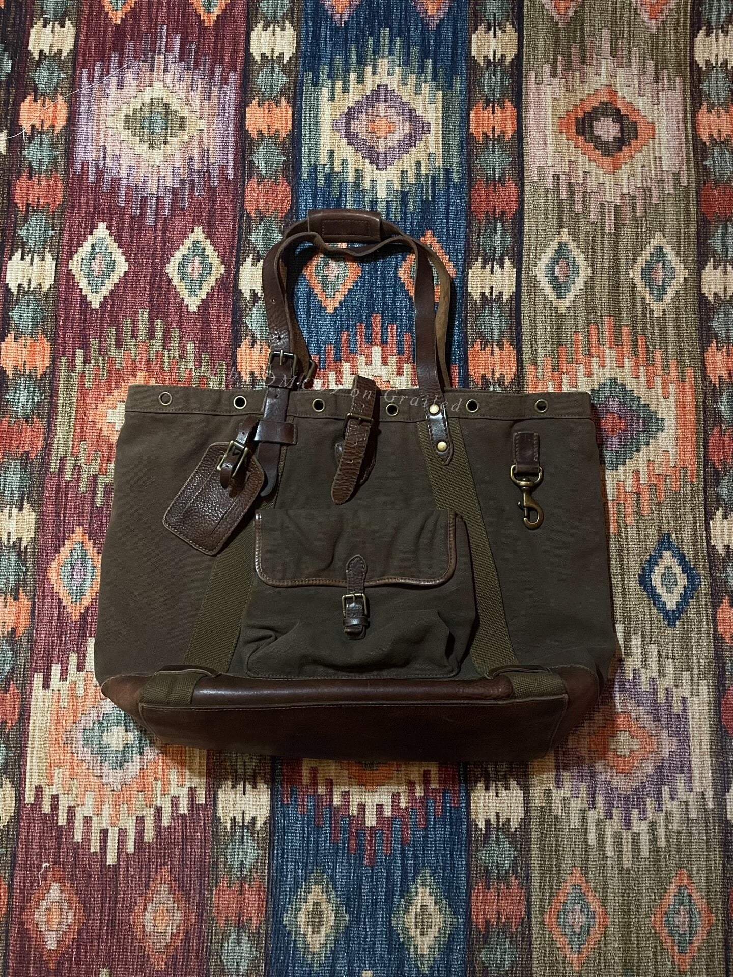 RALPH LAUREN POLO Vintage Canvas Leather Tote