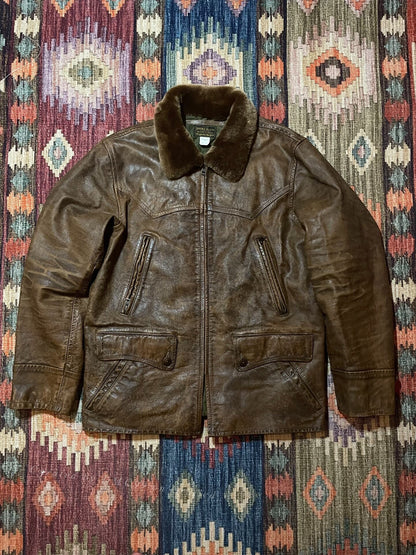 RRL Distressed Leather Jacket w/Fur Collar