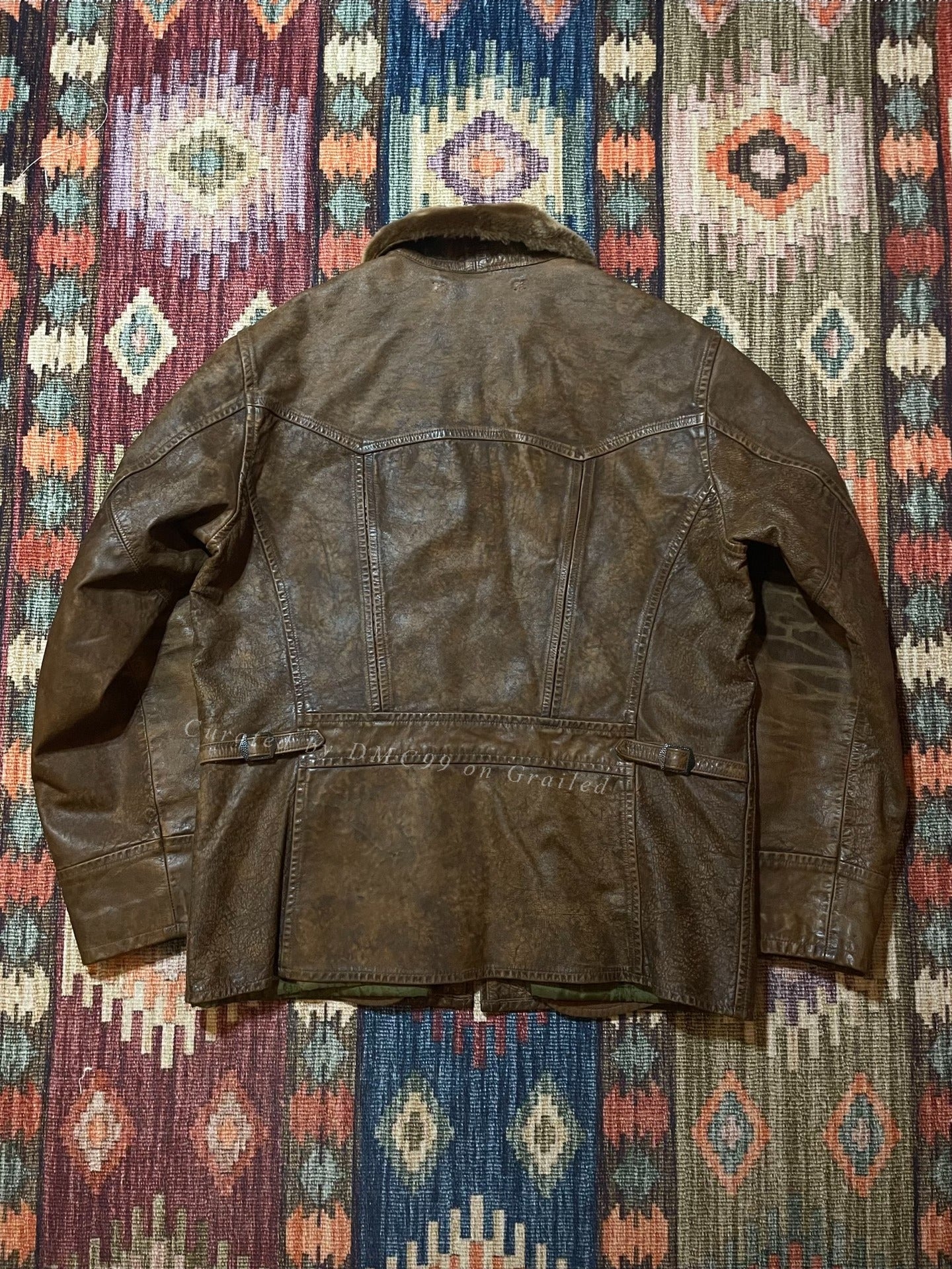 RRL Distressed Leather Jacket w/Fur Collar