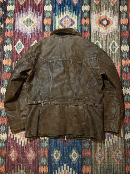 RRL Distressed Leather Jacket w/Fur Collar