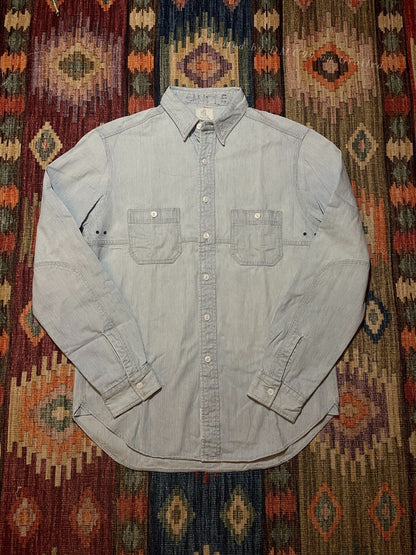 RRL Vintage White Gray Stripe Work Shirt