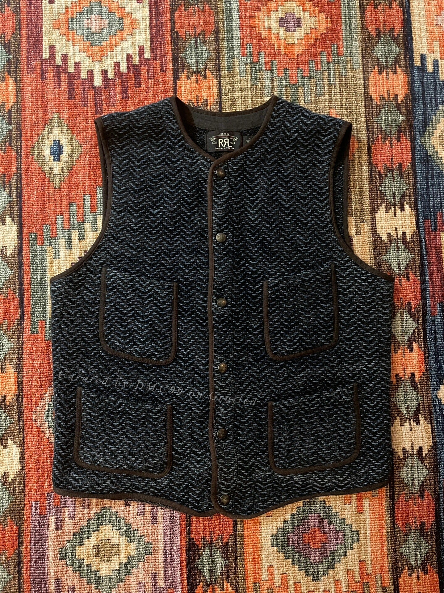 Double RL RRL Herringbone Indigo Vest S
