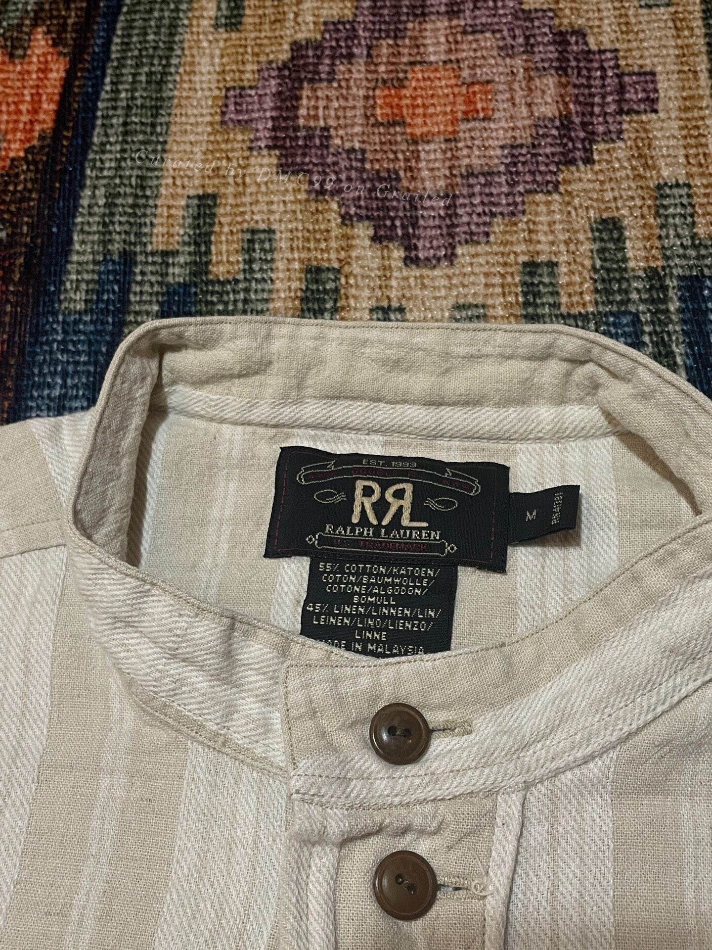 RRL Vintage Striped Beige Henley Shirt