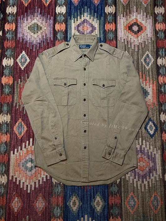 RALPH LAUREN Khaki Puppy Print Military Shirt