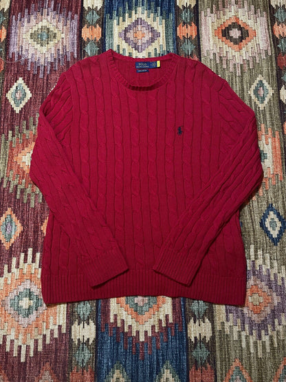 RALPH LAUREN Red Cable Knit Pony Pullover